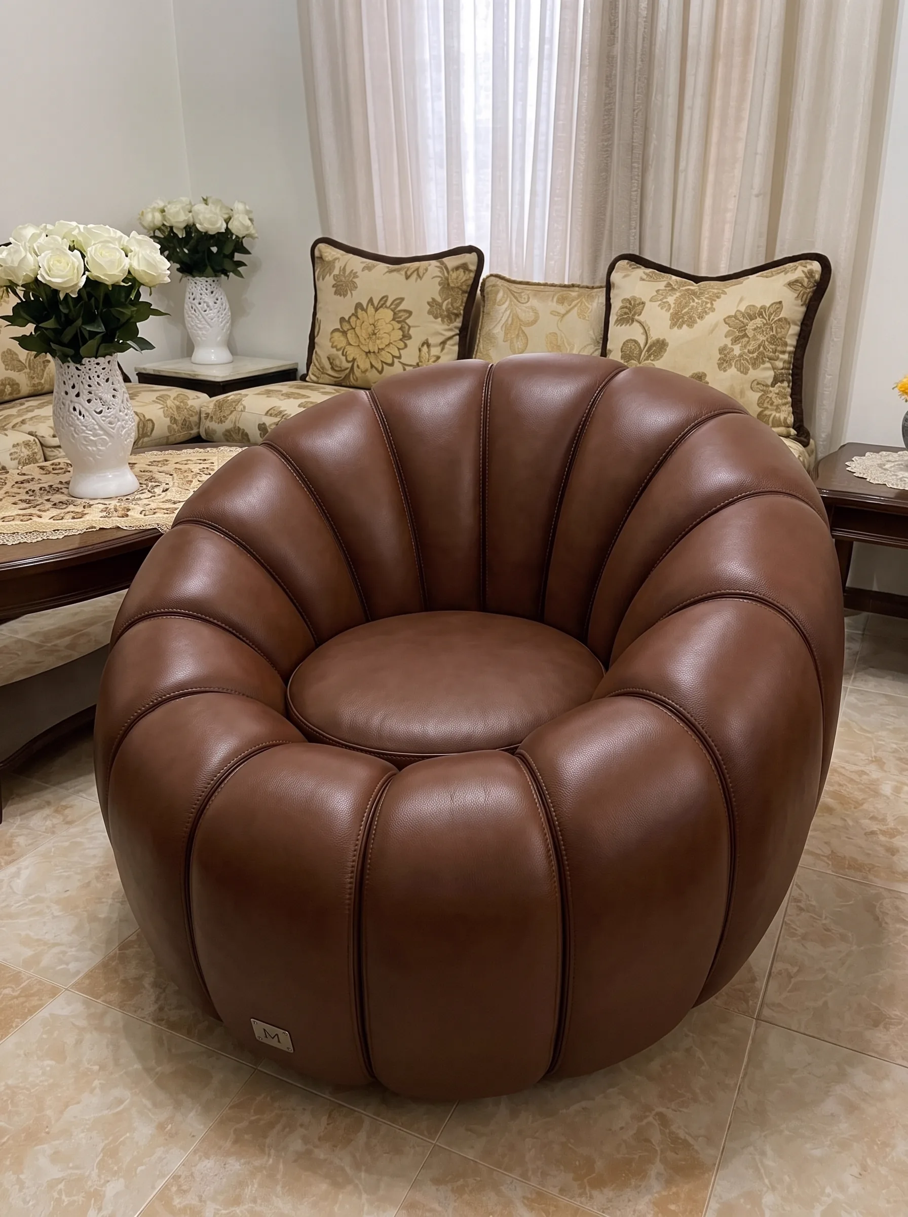 Brown leather sofa after patina restoration